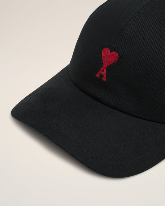 Black Cotton Gabardine Ami De Coeur Embroidery Cap