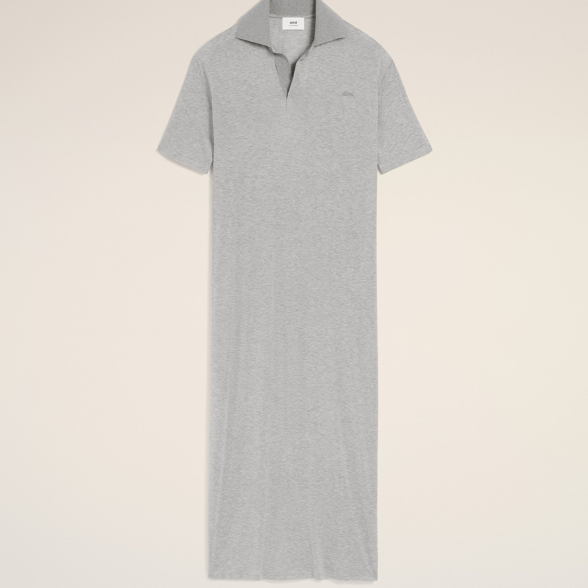 Grey Cotton Short Sleeve Long Polo Dress
