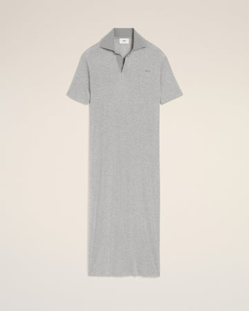 Grey Cotton Short Sleeve Long Polo Dress