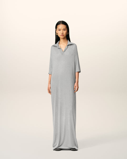 Grey Cotton Short Sleeve Long Polo Dress
