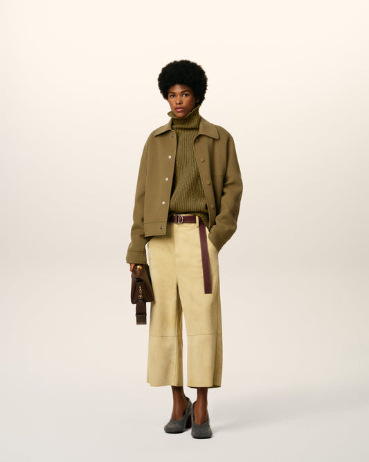 Green Wool Boxy Buttoned Jacket