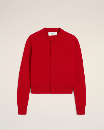 Red Wool Knit Ami de Coeur Crewneck Cardigan
