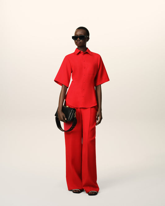 Red Wool Short Sleeves Shirt
