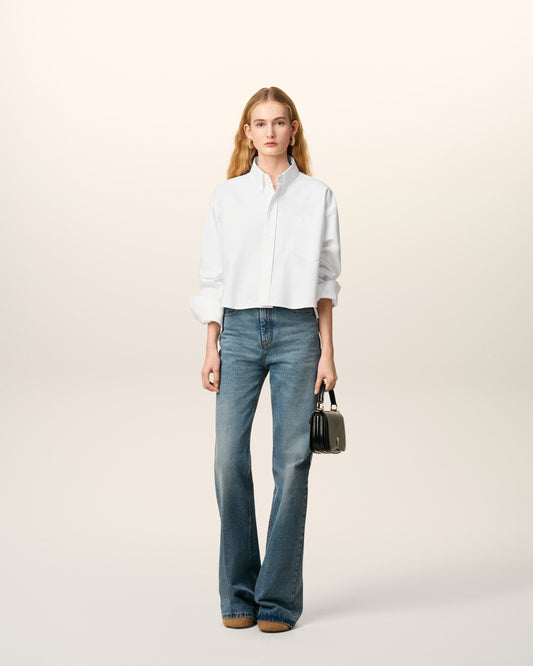 White Cotton Ami De Coeur Cropped Oversized Shirt