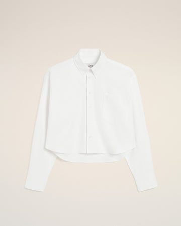 White Cotton Ami De Coeur Cropped Oversized Shirt