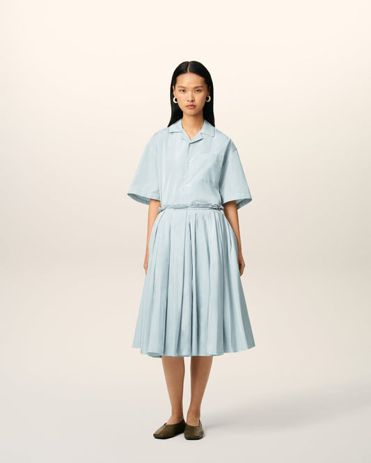 Blue Taffetas Midi Corolla Skirt