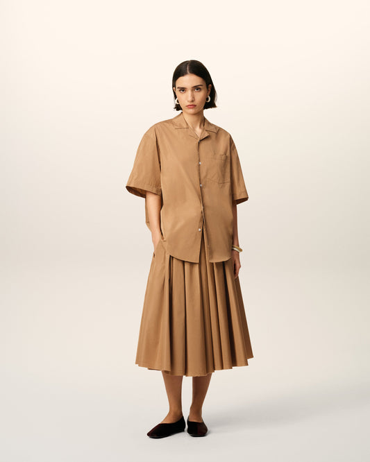 Brown Taffetas Midi Corolla Skirt