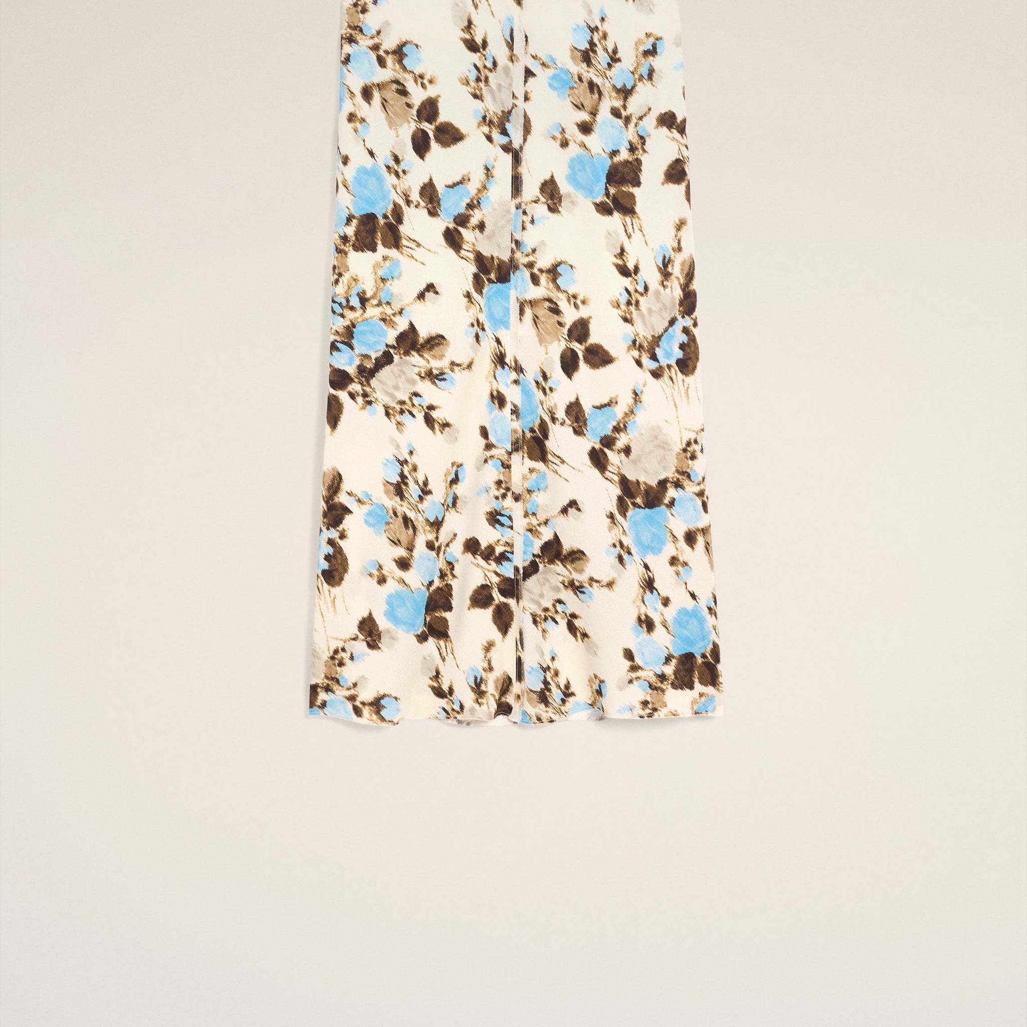Blue Flower Printed  Raw Edges Details Midi Skirt