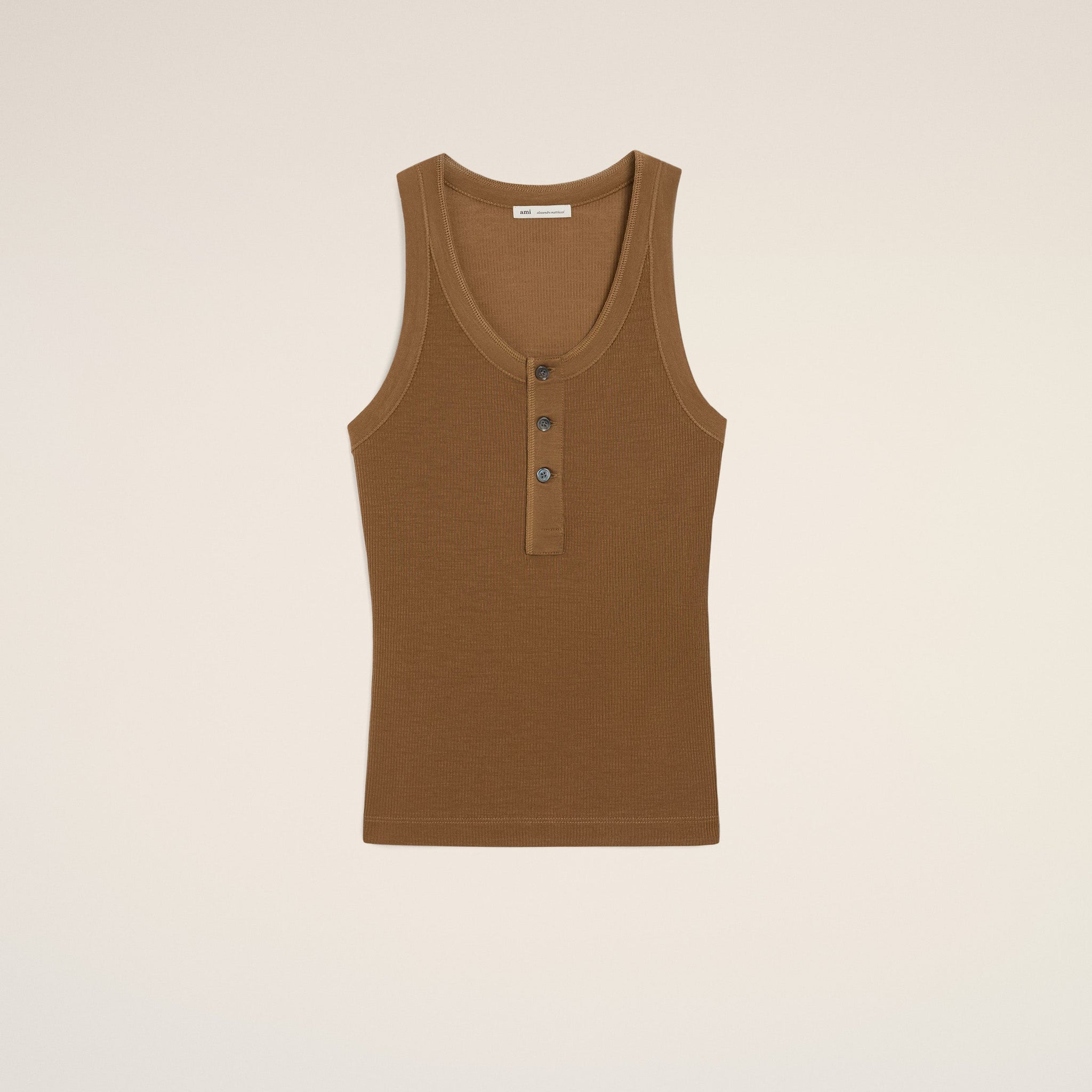 Brown Jersey Tanktop With Buttoned Placket