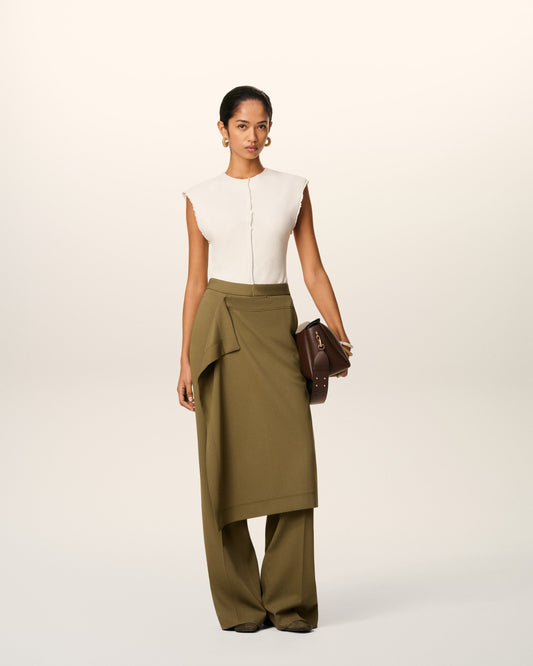Green Wool Front Panel Large Trousers