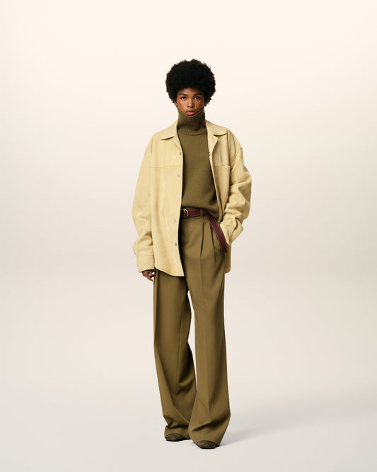 Green Wool Tabs Wide Trousers