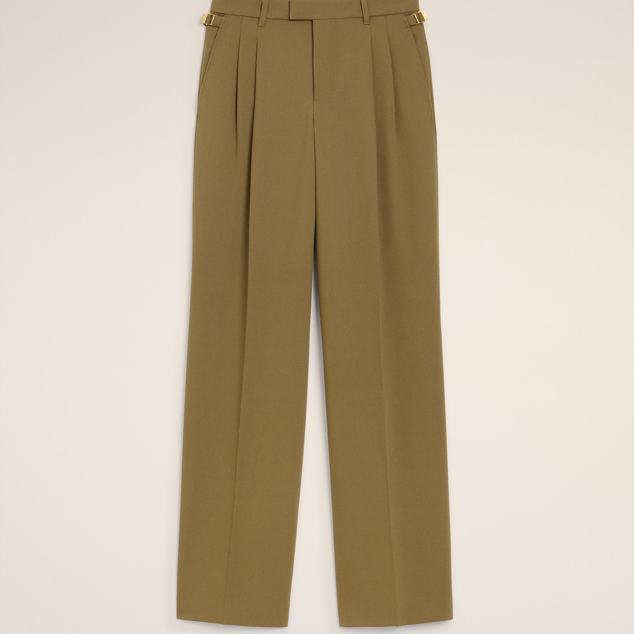 Green Wool Tabs Wide Trousers
