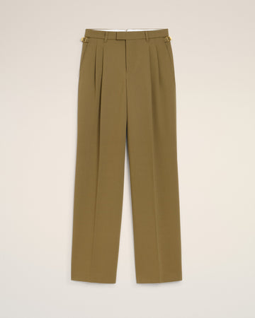 Green Wool Tabs Wide Trousers