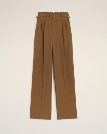 Brown Wool High Waist Tabs Wide Trousers
