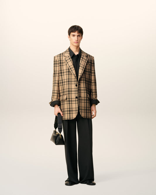 Brown Wool Checked Loose Jacket