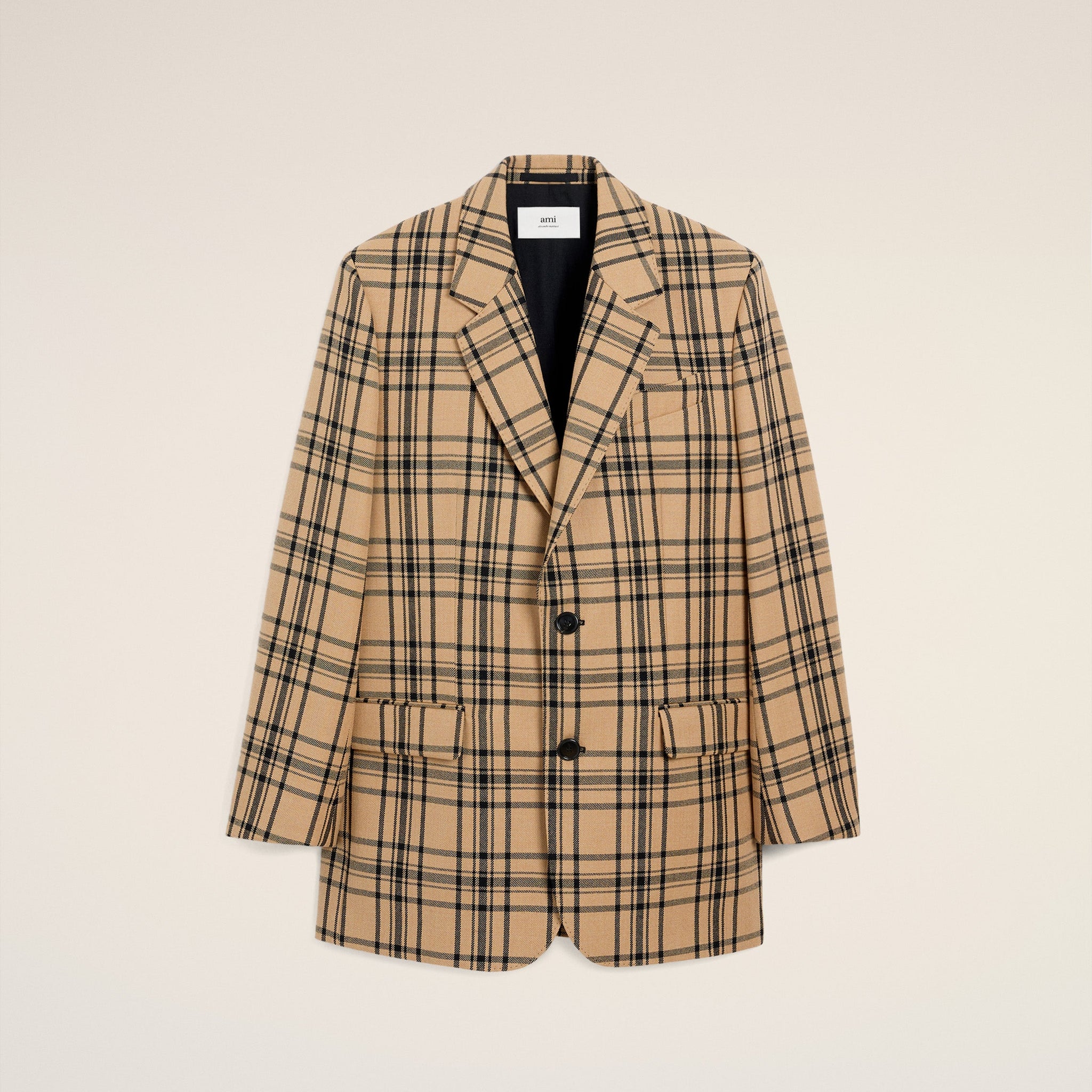 Brown Wool Checked Loose Jacket