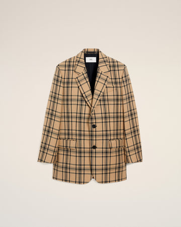 Brown Wool Checked Loose Jacket