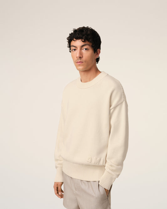 Beige Cotton Ami Embroidered Crewneck Sweater