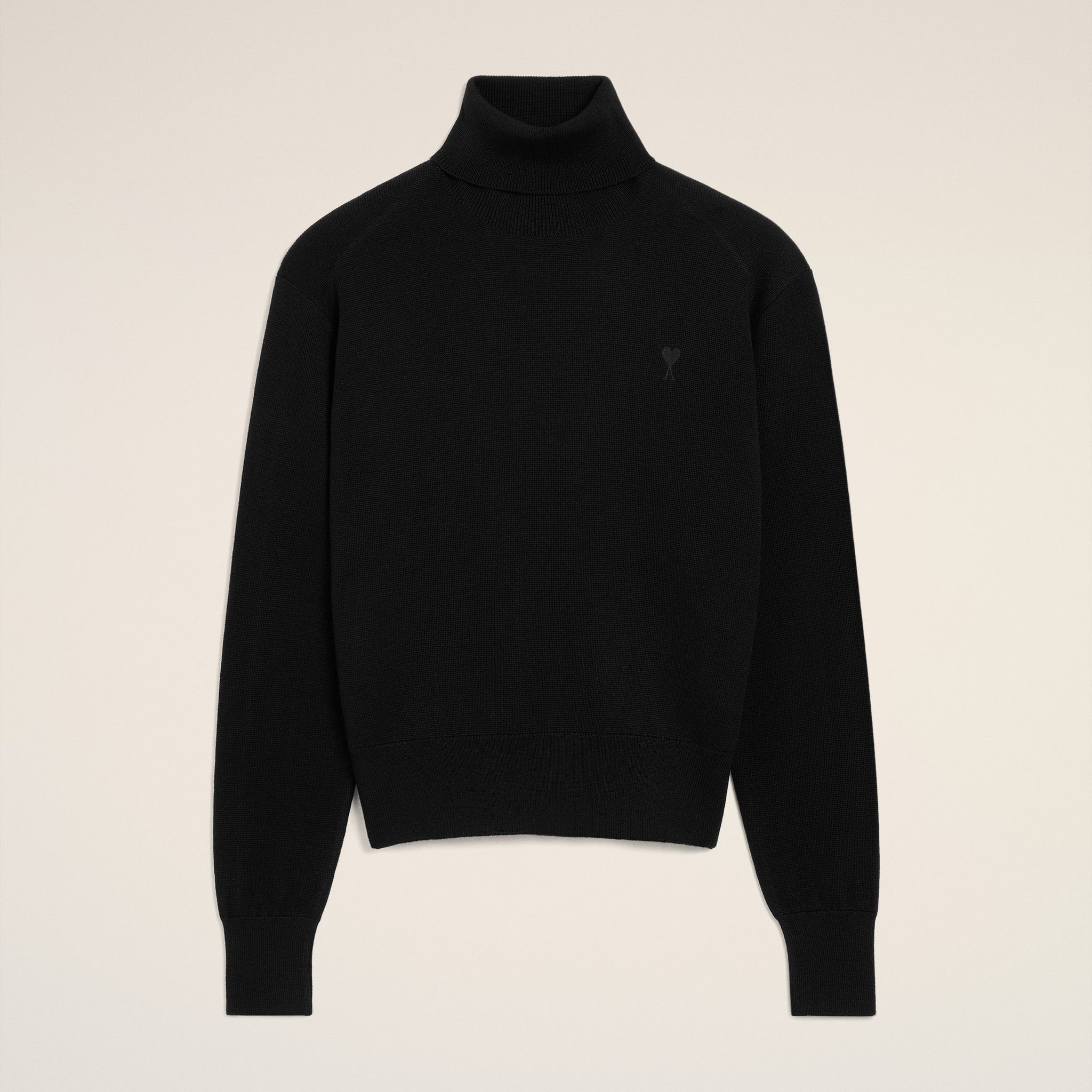 Black Wool Ami De Coeur Turtle Neck Sweater