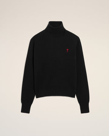 Black Wool Ami De Coeur Turtle Neck Sweater