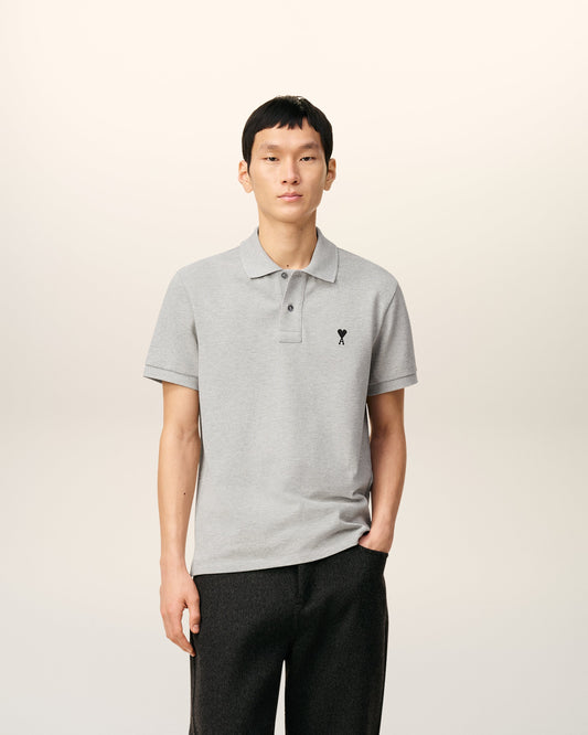 Grey Cotton Contrasted Ami De Coeur Polo Shirt