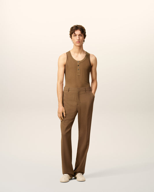 Brown Jersey Buttoned Placket Tanktop