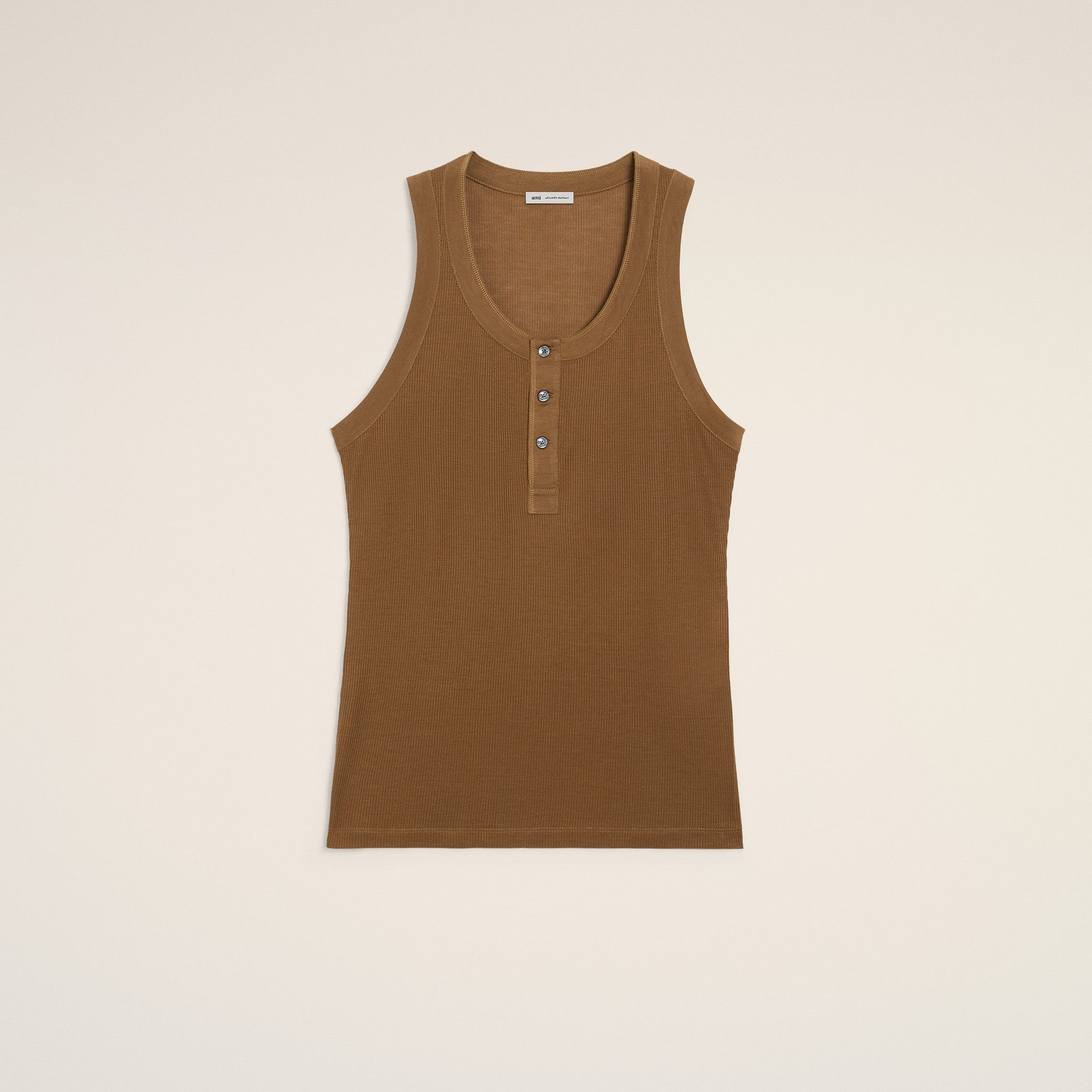 Brown Jersey Buttoned Placket Tanktop