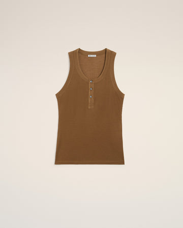 Brown Jersey Buttoned Placket Tanktop