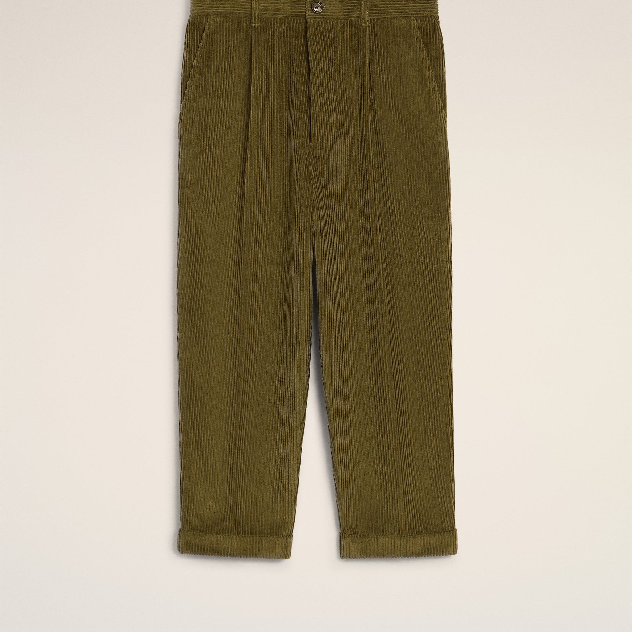 Green Cotton Carrot Corduroy Oversized Trousers
