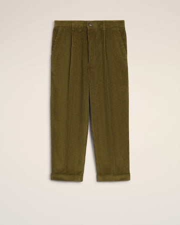 Green Cotton Carrot Corduroy Oversized Trousers
