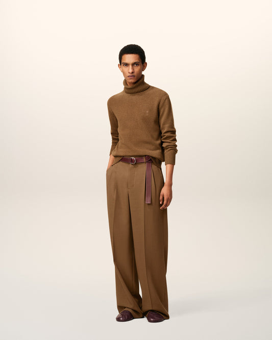 Brown Wool Tabs Wide Trousers