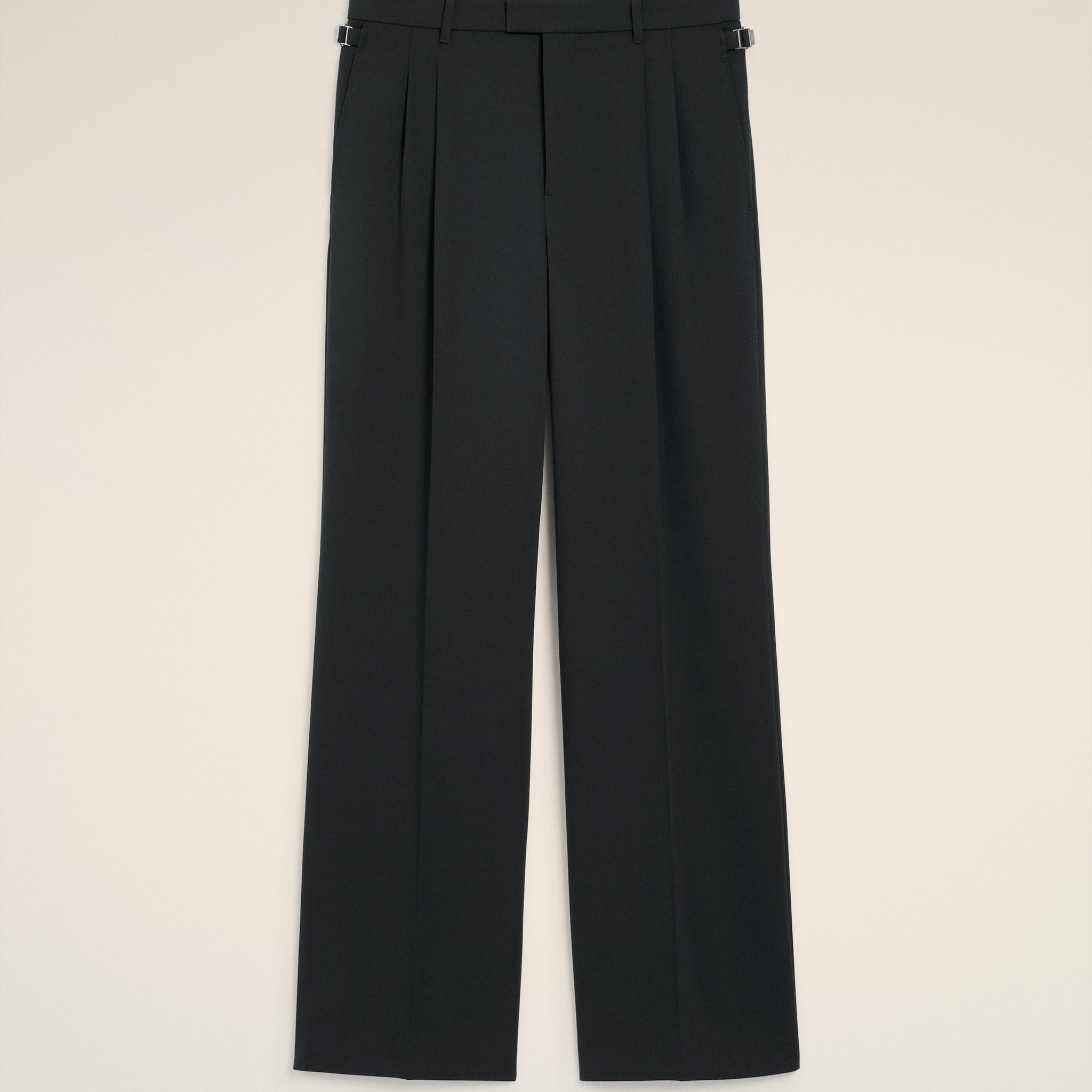 Black Wool Low Waist Wide Trousers