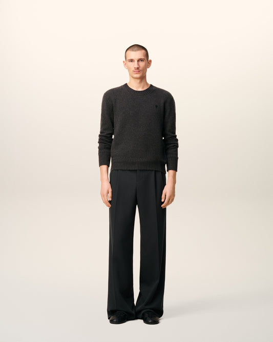 Black Wool Low Waist Wide Trousers