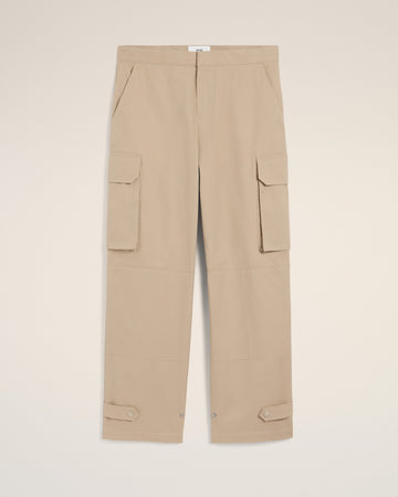Beige Cotton Gabardine Cargo Trousers