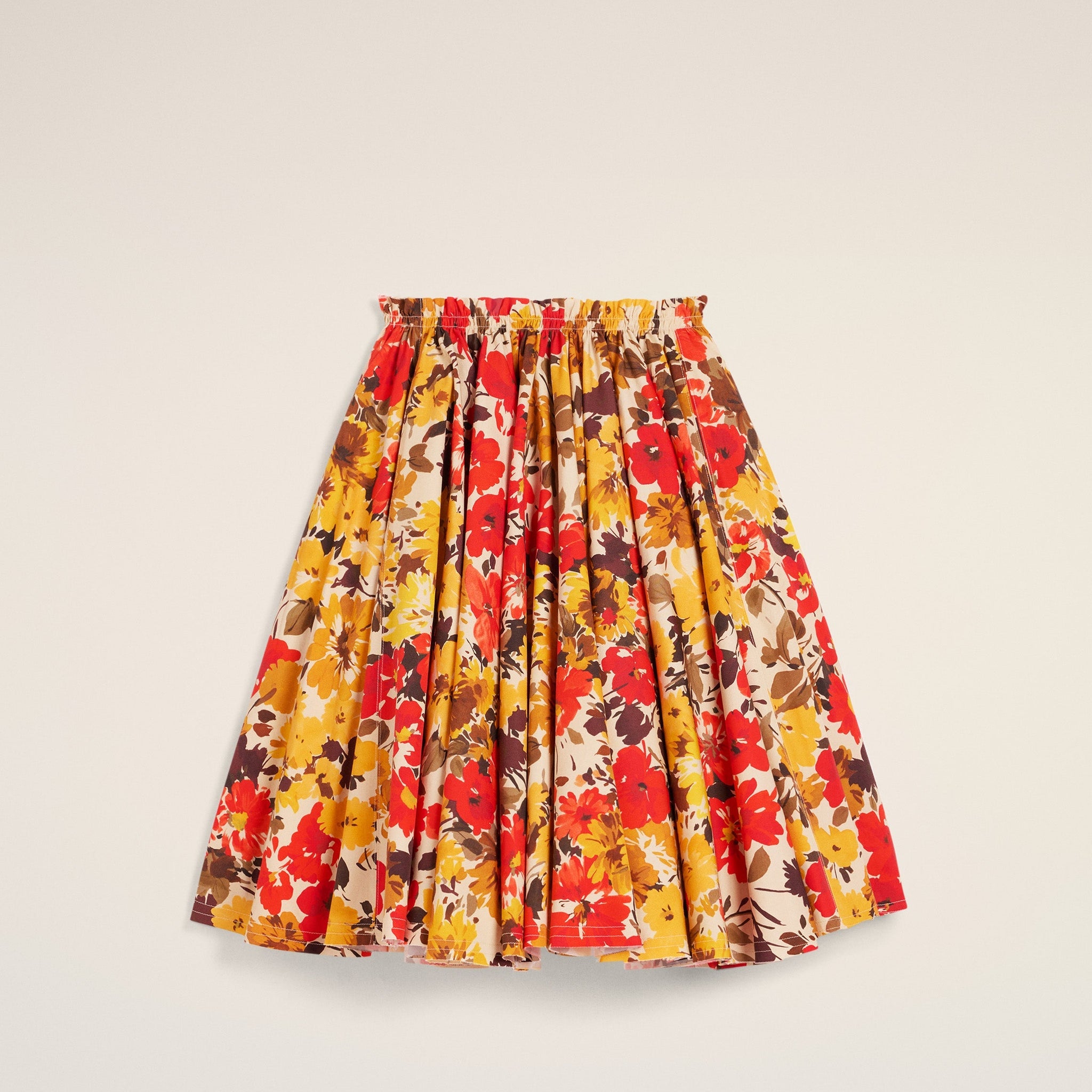 Yellow Floral Cotton Midi Skirt With Godets