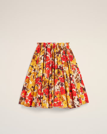 Yellow Floral Cotton Midi Skirt With Godets