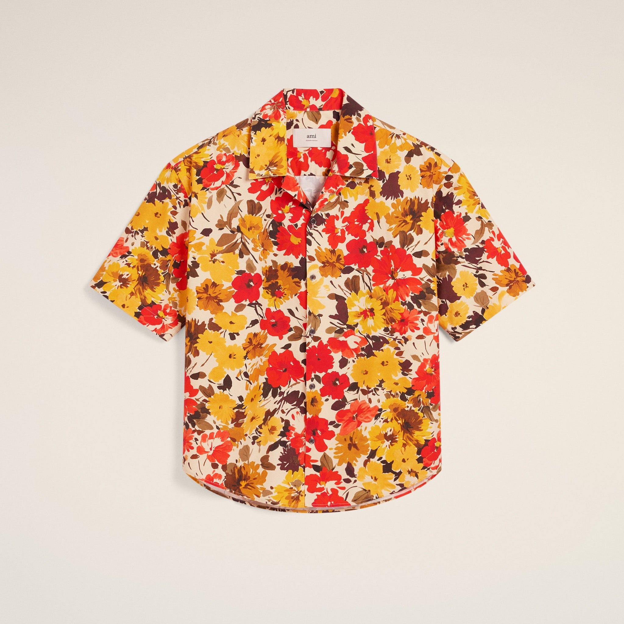 Yellow Floral Cotton Short Sleeves Shirt