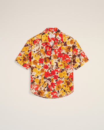 Yellow Floral Cotton Short Sleeves Shirt