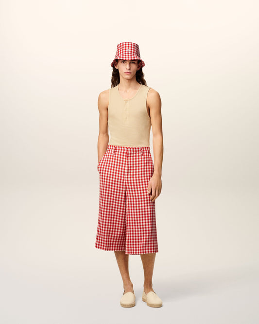 Plaid Red Wool Wide Bermuda