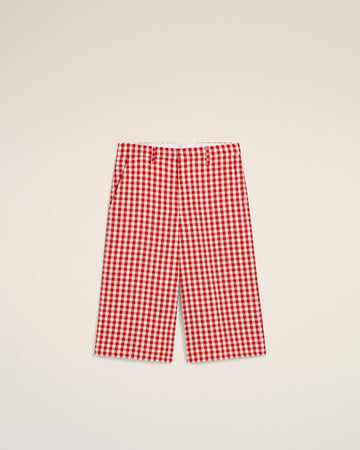 Plaid Red Wool Wide Bermuda