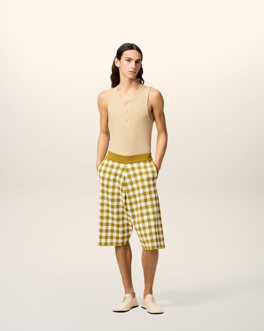 White And Mustard Yellow Vichy Shorts