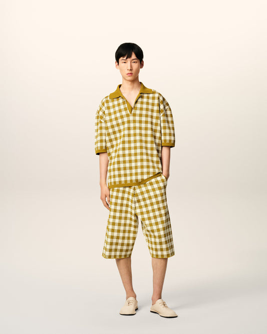 White And Mustard Yellow Vichy Short Sleeves Polo