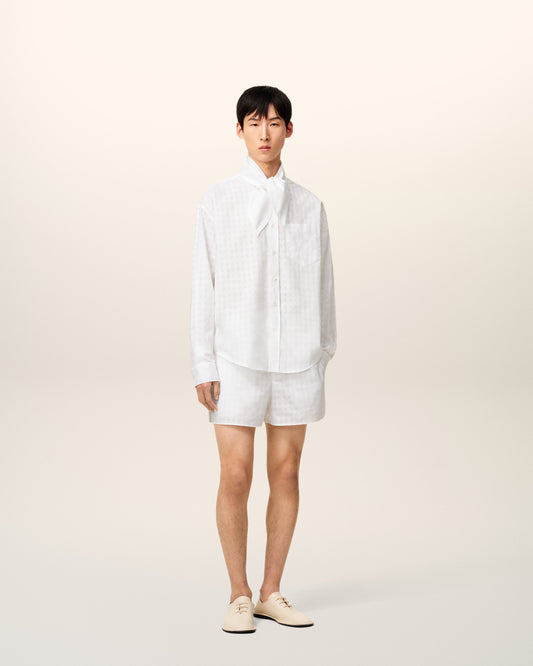 White Cotton Scarf Collar Shirt