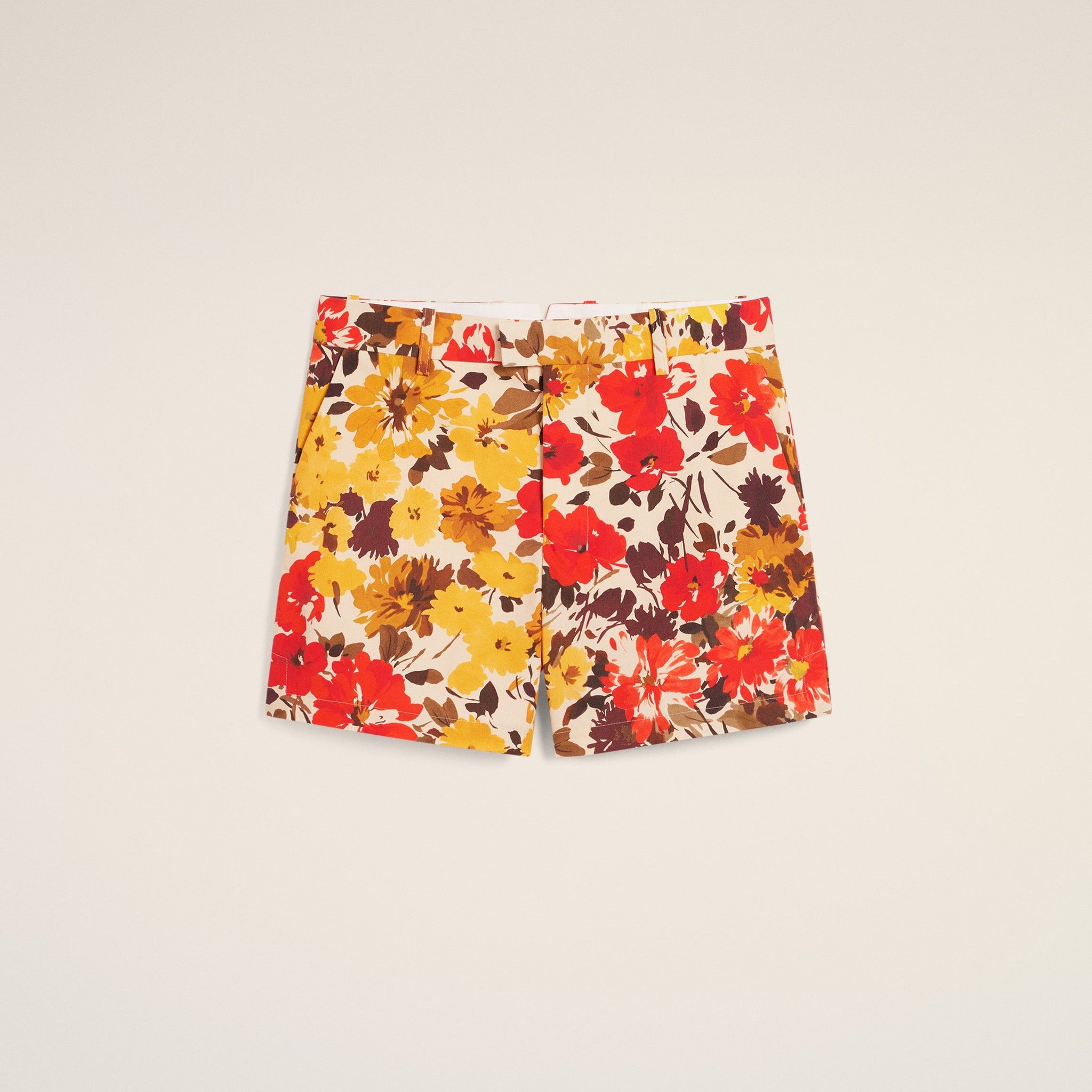 Yellow Floral Cotton Shorts