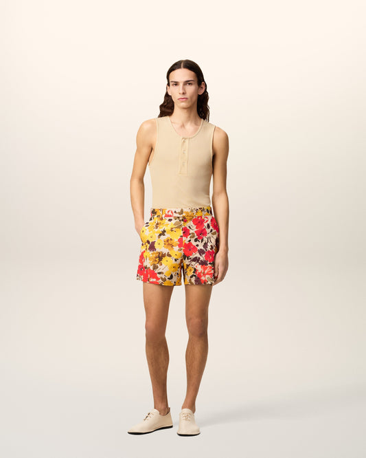 Yellow Floral Cotton Shorts