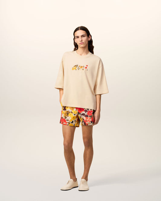 Beige Cotton Floral Ami Patch T-Shirt