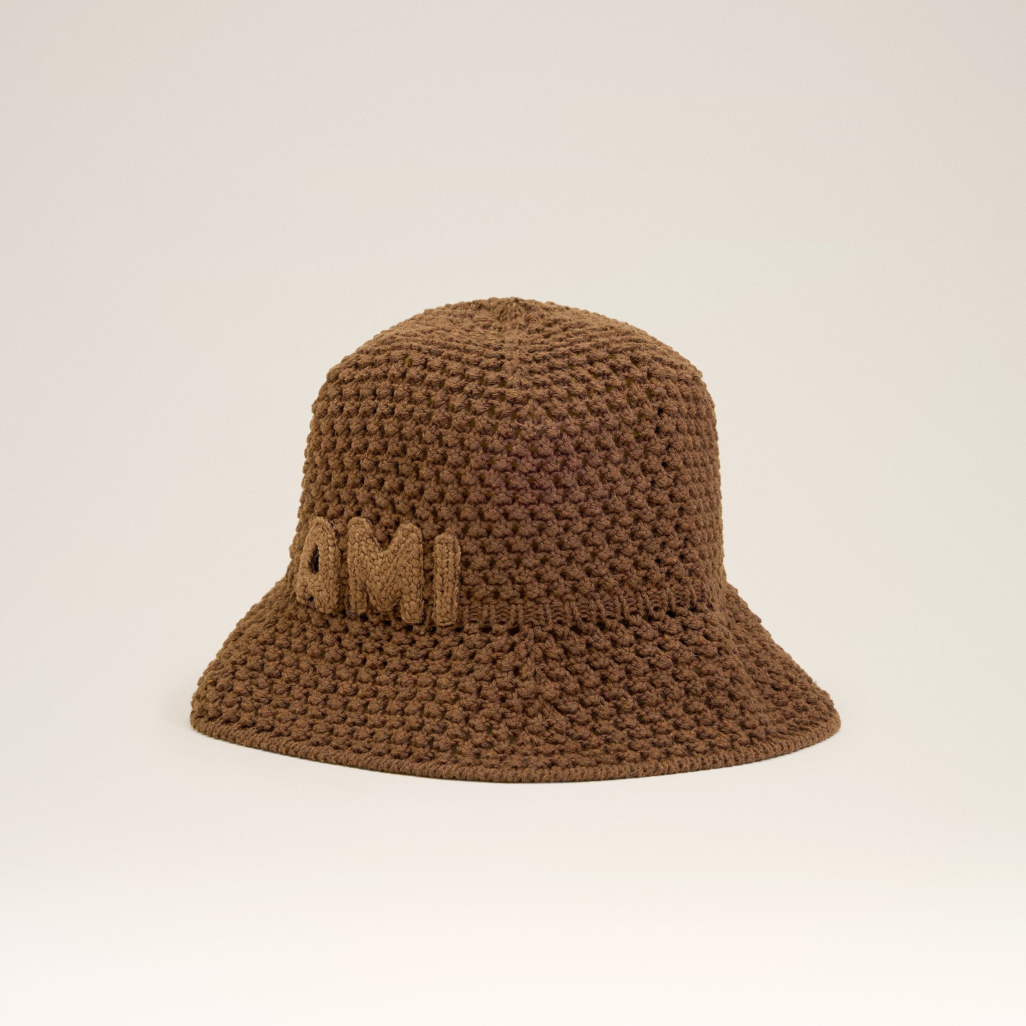 Brown Cotton Knitted Ami Patch Bucket Hat