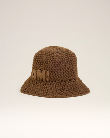 Brown Cotton Knitted Ami Patch Bucket Hat