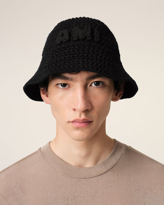 Black Knit Ami Patch Bucket Hat