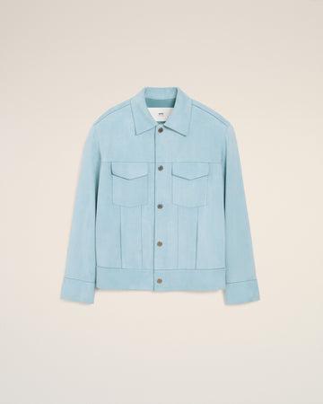 Blue Leather Trucker Jacket